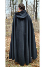 Cloakmakers.com 5877-Long Black Wool Blend Cloak w/ Burnt Gold Hood Lining & Battle Axes Clasp