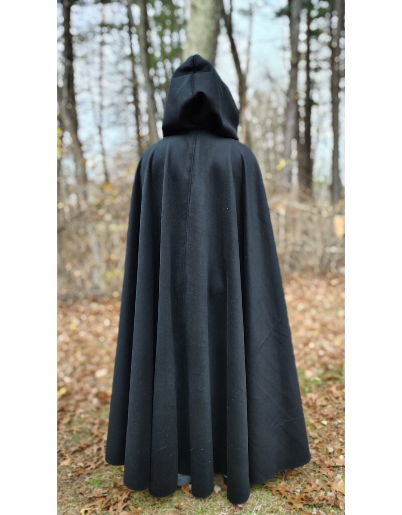 Cloakmakers.com 5877-Long Black Wool Blend Cloak w/ Burnt Gold Hood Lining & Battle Axes Clasp