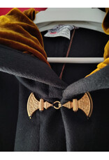 Cloakmakers.com 5877-Long Black Wool Blend Cloak w/ Burnt Gold Hood Lining & Battle Axes Clasp