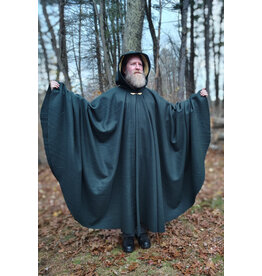 Cloakmakers.com 5878-Dark Green Wool Blend Cloak w/ Oak Leaf Clasp & Gold Velvet Hood Lining