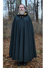 Cloakmakers.com 5878-Dark Green Wool Blend Cloak w/ Oak Leaf Clasp & Gold Velvet Hood Lining