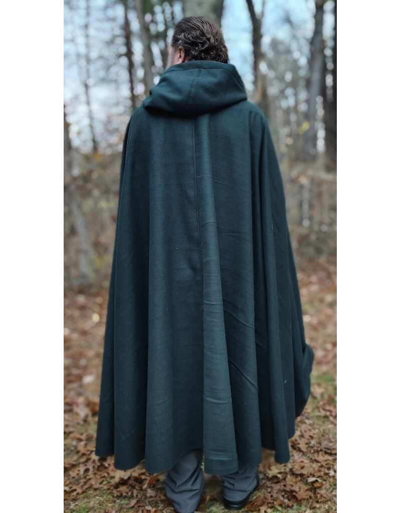Cloakmakers.com 5878-Dark Green Wool Blend Cloak w/ Oak Leaf Clasp & Gold Velvet Hood Lining