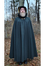 Cloakmakers.com 5878-Dark Green Wool Blend Cloak w/ Oak Leaf Clasp & Gold Velvet Hood Lining