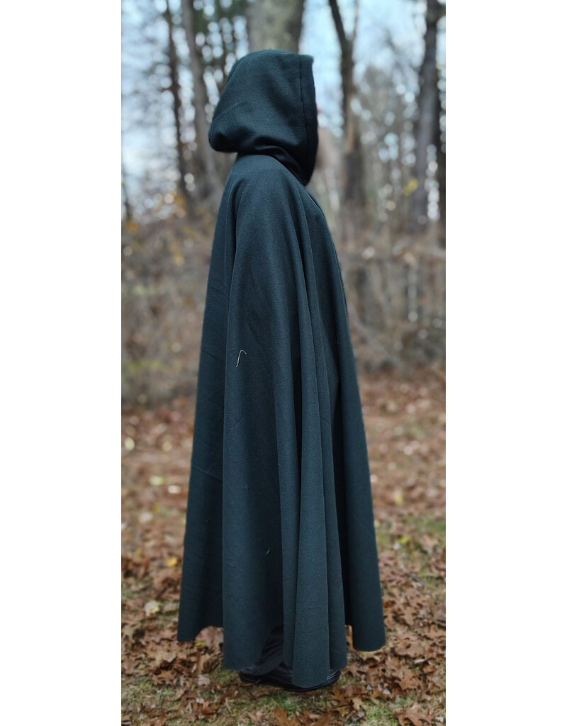 Cloakmakers.com 5878-Dark Green Wool Blend Cloak w/ Oak Leaf Clasp & Gold Velvet Hood Lining