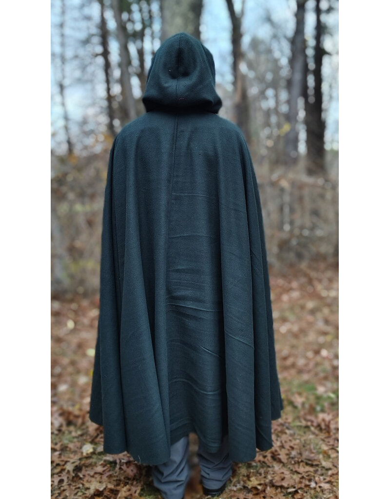 Cloakmakers.com 5878-Dark Green Wool Blend Cloak w/ Oak Leaf Clasp & Gold Velvet Hood Lining