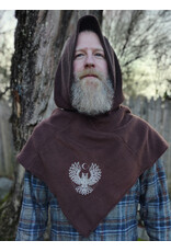 Cloakmakers.com H548-Washable Brown Fleece Hooded Cowl w/ Owl & Moon Embroidery & Liripipe