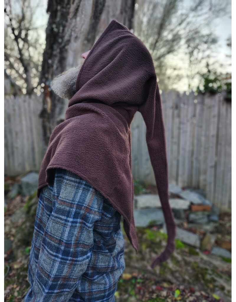 Cloakmakers.com H548-Washable Brown Fleece Hooded Cowl w/ Owl & Moon Embroidery & Liripipe