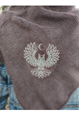 Cloakmakers.com H548-Washable Brown Fleece Hooded Cowl w/ Owl & Moon Embroidery & Liripipe