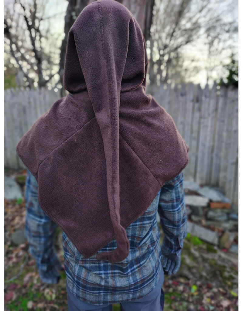 Cloakmakers.com H548-Washable Brown Fleece Hooded Cowl w/ Owl & Moon Embroidery & Liripipe