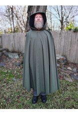 Cloakmakers.com 5883-Washable Moss Green Raincloak w/ Black Fleece Interior & Antiqued Bronze Clasp