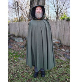 Cloakmakers.com 5883-Washable Moss Green Raincloak w/ Black Fleece Interior & Antiqued Bronze Clasp