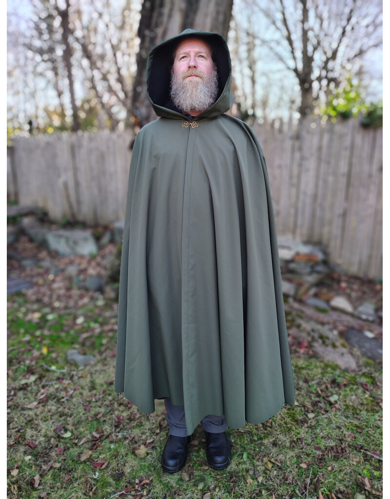 Cloakmakers.com 5883-Washable Moss Green Raincloak w/ Black Fleece Interior & Antiqued Bronze Clasp