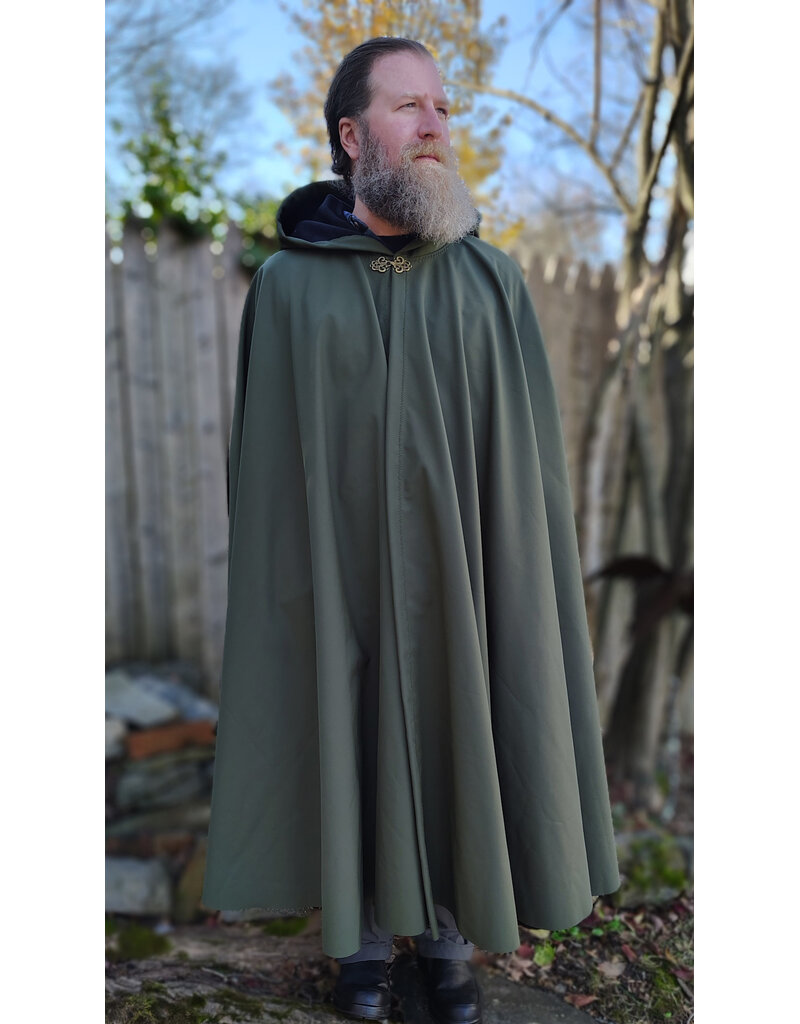 Cloakmakers.com 5883-Washable Moss Green Raincloak w/ Black Fleece Interior & Antiqued Bronze Clasp