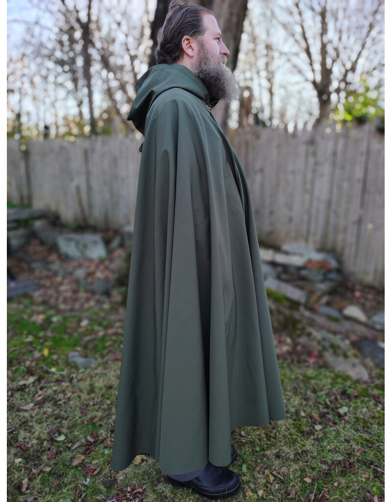 Cloakmakers.com 5883-Washable Moss Green Raincloak w/ Black Fleece Interior & Antiqued Bronze Clasp