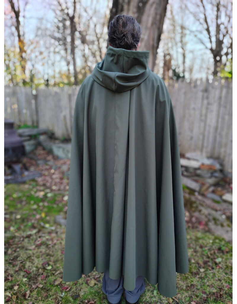 Cloakmakers.com 5883-Washable Moss Green Raincloak w/ Black Fleece Interior & Antiqued Bronze Clasp