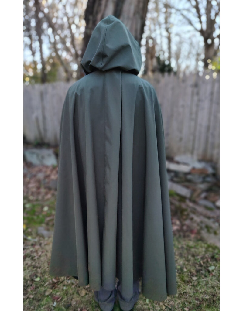 Cloakmakers.com 5883-Washable Moss Green Raincloak w/ Black Fleece Interior & Antiqued Bronze Clasp