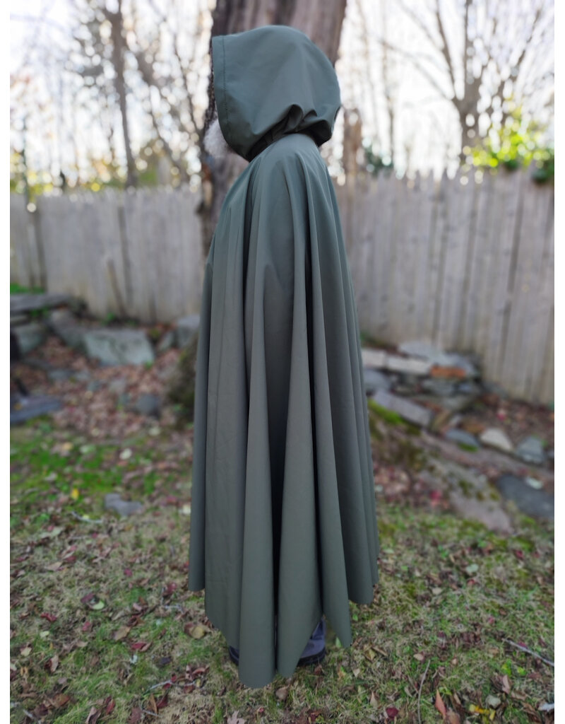 Cloakmakers.com 5883-Washable Moss Green Raincloak w/ Black Fleece Interior & Antiqued Bronze Clasp