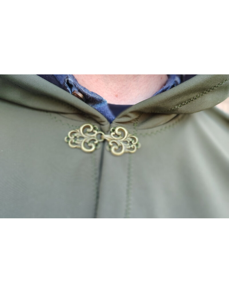 Cloakmakers.com 5883-Washable Moss Green Raincloak w/ Black Fleece Interior & Antiqued Bronze Clasp