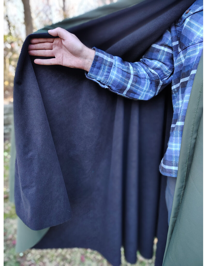 Cloakmakers.com 5883-Washable Moss Green Raincloak w/ Black Fleece Interior & Antiqued Bronze Clasp