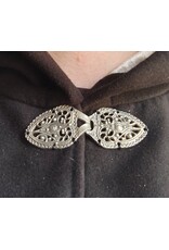 Cloakmakers.com 5874-Washable Black Faux Wool Cloak w/ Stag Embroidery & Silver Velvet Hood Lining