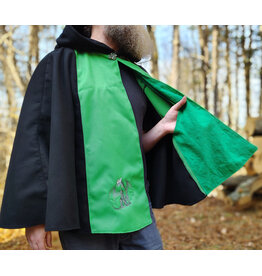 Cloakmakers.com 5885-Washable Black & Green Faux Wool Cloak w/ Dragon Embroidery & Pockets