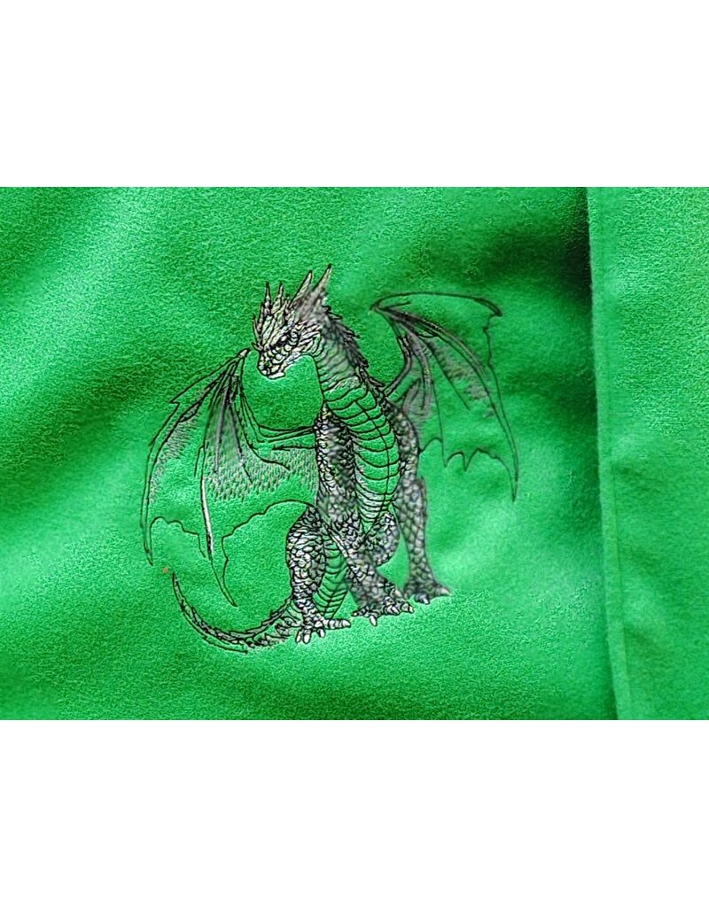 Cloakmakers.com 5885-Washable Black & Green Faux Wool Cloak w/ Dragon Embroidery & Pockets