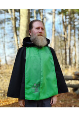 Cloakmakers.com 5885-Washable Black & Green Faux Wool Cloak w/ Dragon Embroidery & Pockets