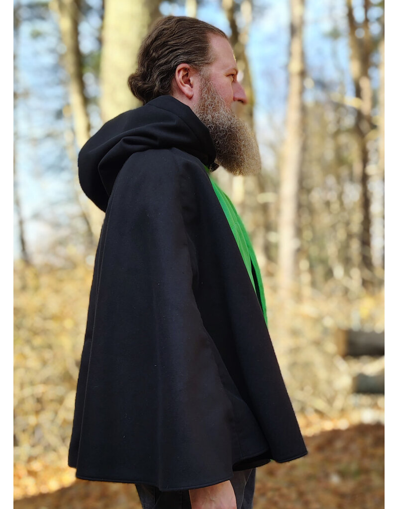 Cloakmakers.com 5885-Washable Black & Green Faux Wool Cloak w/ Dragon Embroidery & Pockets
