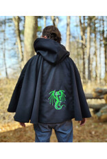 Cloakmakers.com 5885-Washable Black & Green Faux Wool Cloak w/ Dragon Embroidery & Pockets