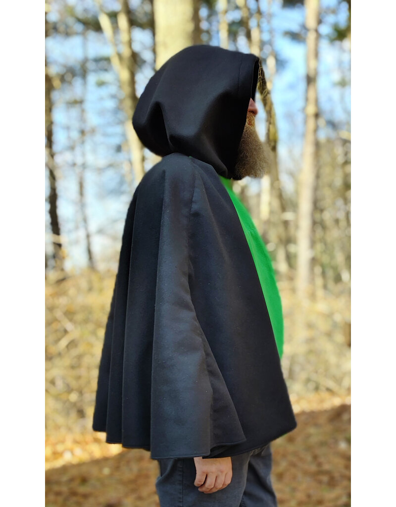 Cloakmakers.com 5885-Washable Black & Green Faux Wool Cloak w/ Dragon Embroidery & Pockets