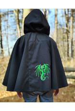 Cloakmakers.com 5885-Washable Black & Green Faux Wool Cloak w/ Dragon Embroidery & Pockets