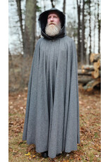 Cloakmakers.com 5886-Washable Black & White Wool Blend Cloak w/ Black Velvet Hood Lining & Silver Tone Clasp