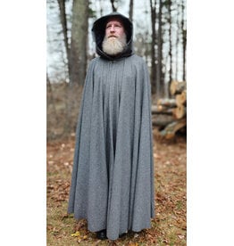 Cloakmakers.com 5886-Washable Black & White Houndstooth Wool Blend Cloak w/ Black Velvet Hood Lining & Silver Tone Clasp