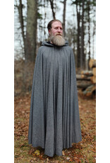 Cloakmakers.com 5886-Washable Black & White Houndstooth Wool Blend Cloak w/ Black Velvet Hood Lining & Silver Tone Clasp