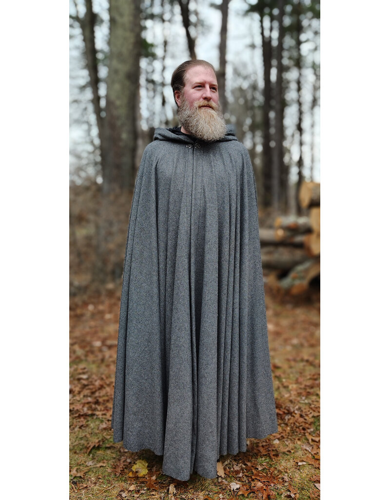 Cloakmakers.com 5886-Washable Black & White Houndstooth Wool Blend Cloak w/ Black Velvet Hood Lining & Silver Tone Clasp