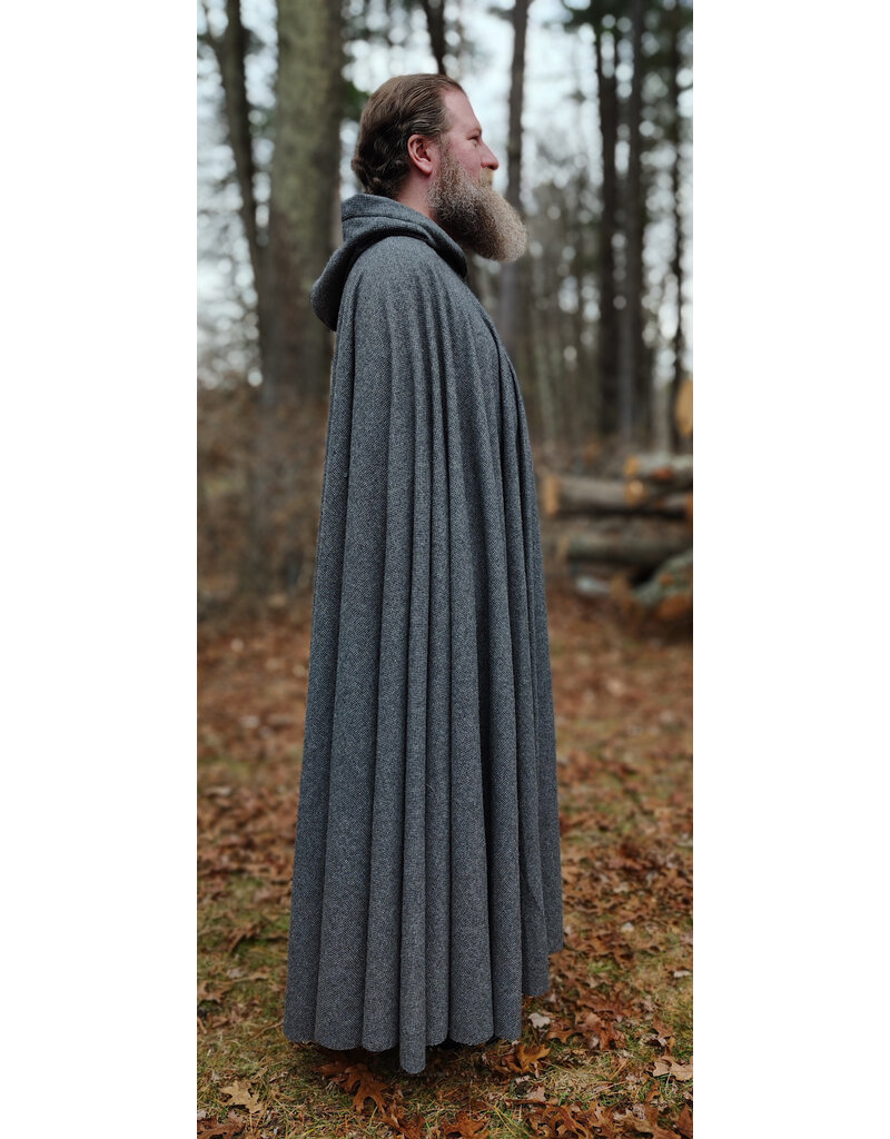 Cloakmakers.com 5886-Washable Black & White Houndstooth Wool Blend Cloak w/ Black Velvet Hood Lining & Silver Tone Clasp