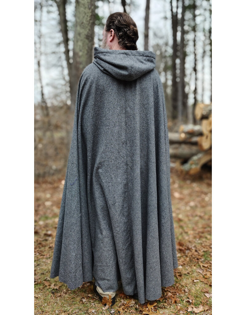 Cloakmakers.com 5886-Washable Black & White Houndstooth Wool Blend Cloak w/ Black Velvet Hood Lining & Silver Tone Clasp