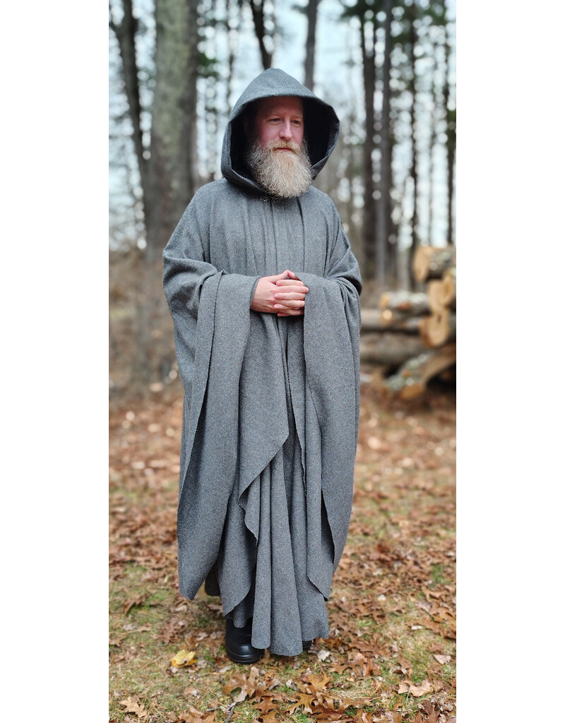Cloakmakers.com 5886-Washable Black & White Houndstooth Wool Blend Cloak w/ Black Velvet Hood Lining & Silver Tone Clasp