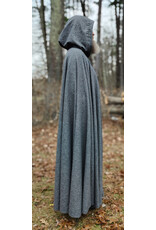 Cloakmakers.com 5886-Washable Black & White Houndstooth Wool Blend Cloak w/ Black Velvet Hood Lining & Silver Tone Clasp