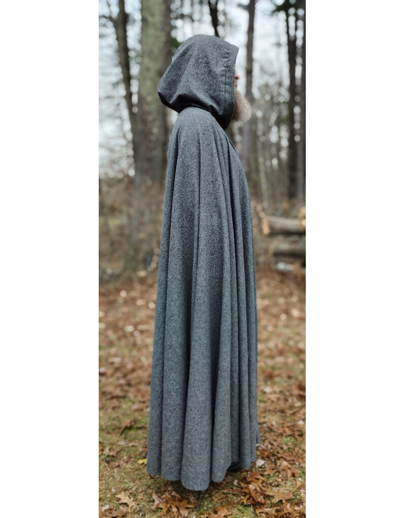 Cloakmakers.com 5886-Washable Black & White Houndstooth Wool Blend Cloak w/ Black Velvet Hood Lining & Silver Tone Clasp