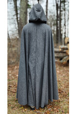 Cloakmakers.com 5886-Washable Black & White Houndstooth Wool Blend Cloak w/ Black Velvet Hood Lining & Silver Tone Clasp