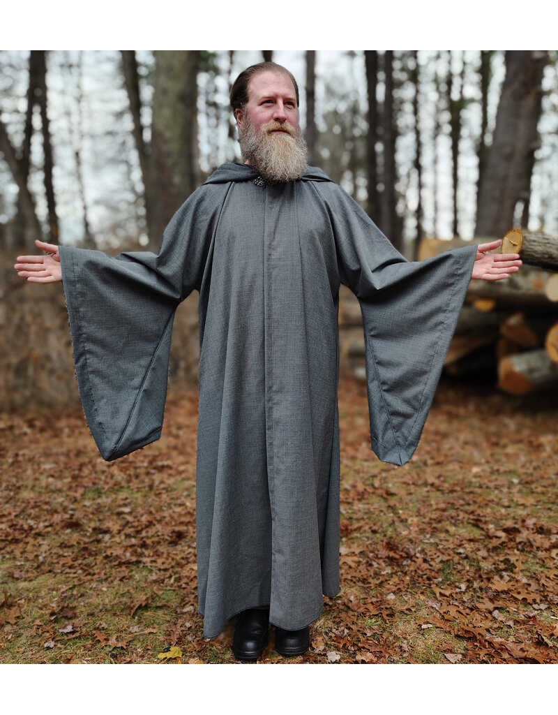 Cloakmakers.com R573-Washable Grey Wool Blend Robe w/ Liripipe Hood & Drop Sleeves