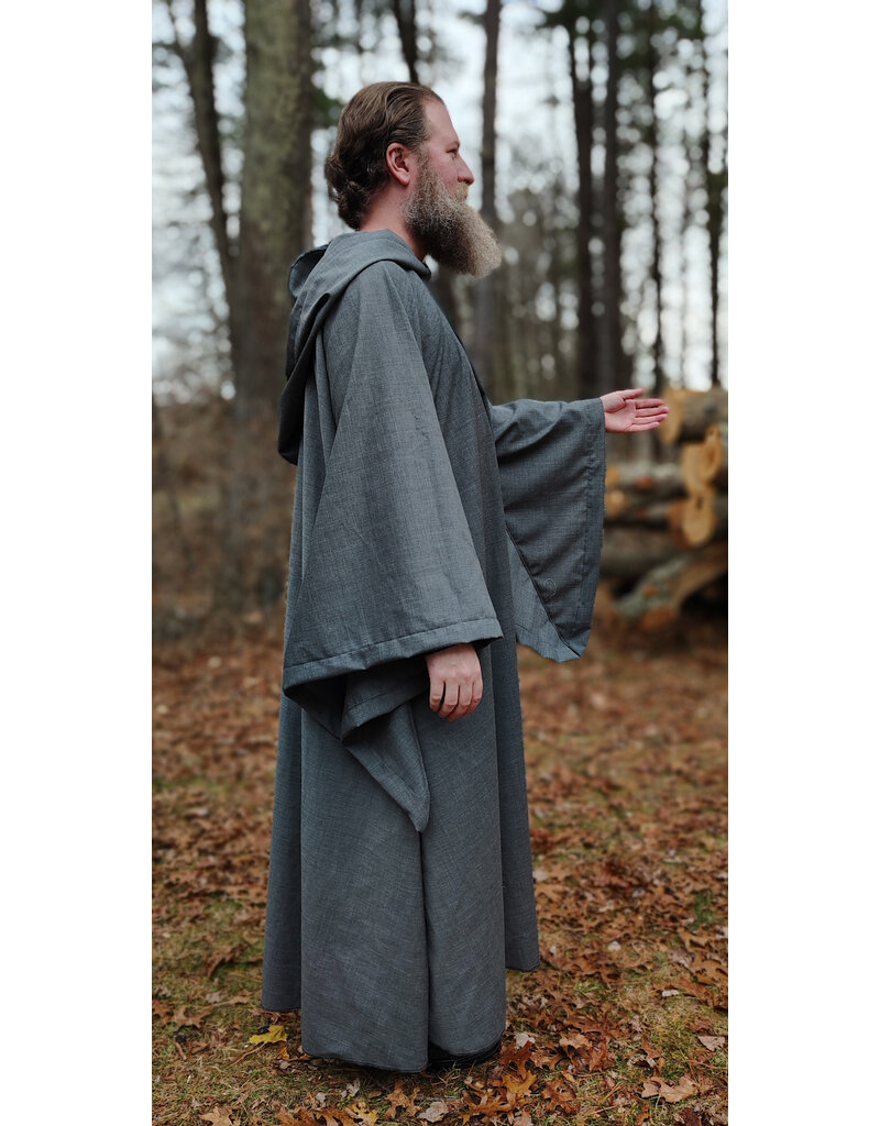 Cloakmakers.com R573-Washable Grey Wool Blend Robe w/ Liripipe Hood & Drop Sleeves