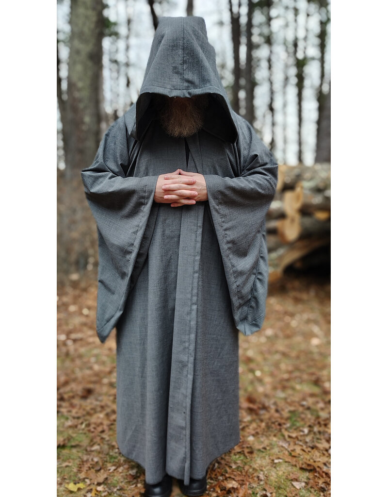 Cloakmakers.com R573-Washable Grey Wool Blend Robe w/ Liripipe Hood & Drop Sleeves