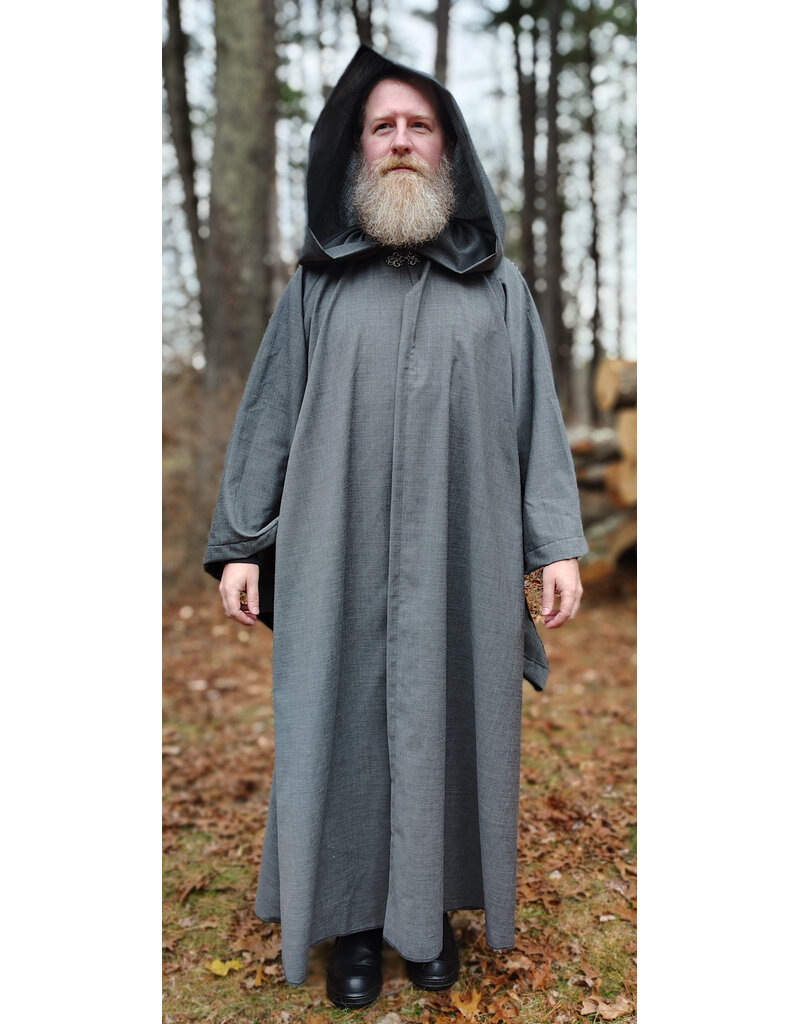 Cloakmakers.com R573-Washable Grey Wool Blend Robe w/ Liripipe Hood & Drop Sleeves