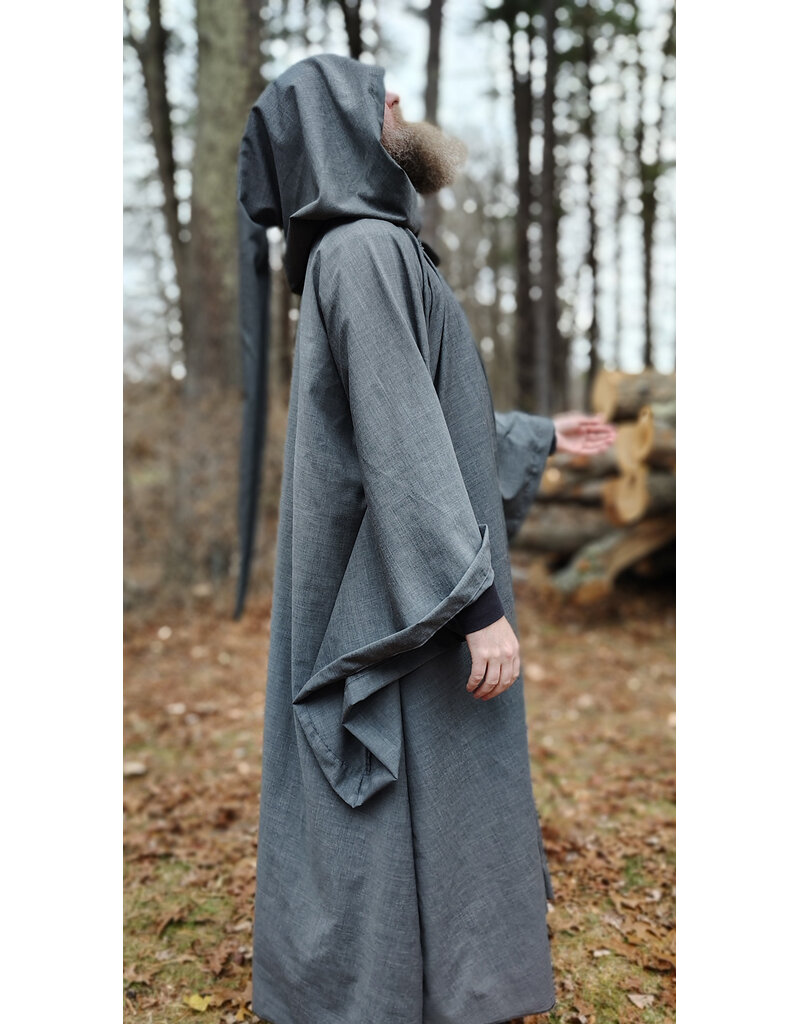 Cloakmakers.com R573-Washable Grey Wool Blend Robe w/ Liripipe Hood & Drop Sleeves