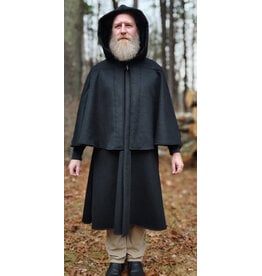 Cloakmakers.com 5887-Black Wool Blend Inverness Coat w/ Black Velvet Hood Lining