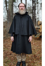 Cloakmakers.com 5887-Black Wool Blend Inverness Coat w/ Black Velvet Hood Lining