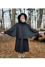 Cloakmakers.com 5887-Black Wool Blend Inverness Coat w/ Black Velvet Hood Lining