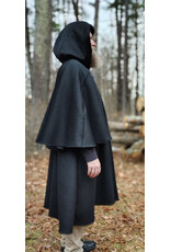 Cloakmakers.com 5887-Black Wool Blend Inverness Coat w/ Black Velvet Hood Lining